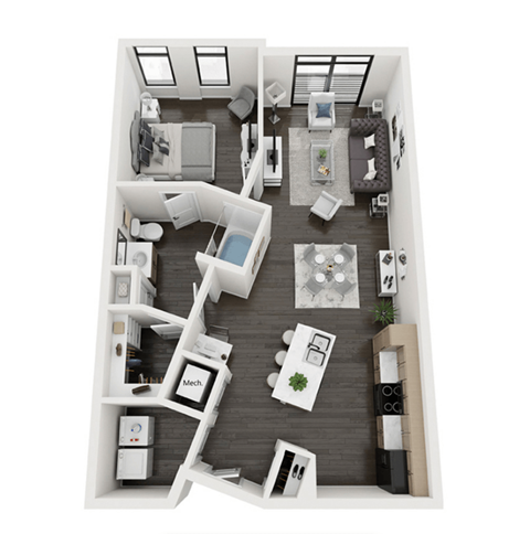 Floor plan for 1 bed, 1 bath, 778 sqft